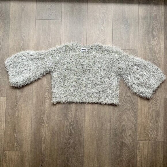 Women's Fuzzy Sweater Festive Glitter Sparkly Wool Cropped 3/4 Length Sleeve - Picture 6 of 10